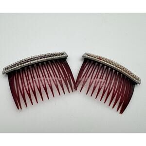 Vintage Goody USA Small 3” Plastic Hair Side Combs Burgundy Pair